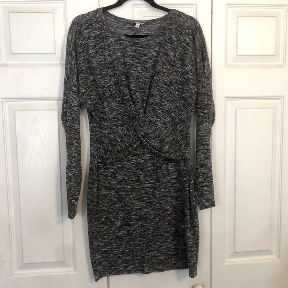 EXPRESS ONE ELEVEN Medium Gray Heather Twist Knot Dress Long Sleeve Stretch - Picture 1 of 7
